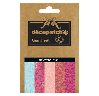 Decopatch Pocket No21 Zak met 5 vellen bedrukt papier 30x40 cm, assorti patroon (ref. 701-711-698-712 en 710)