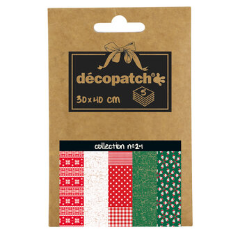 Decopatch Pocket No24 Zak met 5 vellen bedrukt papier 30x40 cm, diverse patronen (ref. 672-444-484-445 en 829)