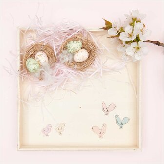 Ohhh! Lovely! houten strooigoed haan &amp; kuikens pastel 48 stuks.