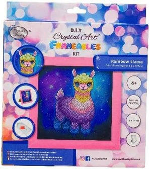 Crystal Art kit Kinder Frame Rainbow Lama Partial 16 x 16 cm.