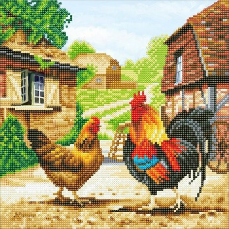  diamond painting Crystal Art kit Farmyard Chickens (partial) 30 x 30 cm