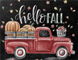 Full 5D Diamond Painting vintage Hello Fall rode auto 40 x 50 cm